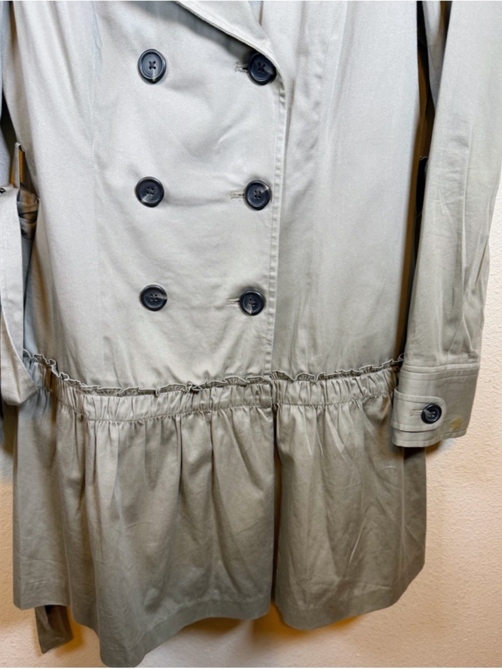 ELLE Gray Peplum Lightweight Double-Breasted Trench Coat with Skirt. Size M - Picture 2 of 6